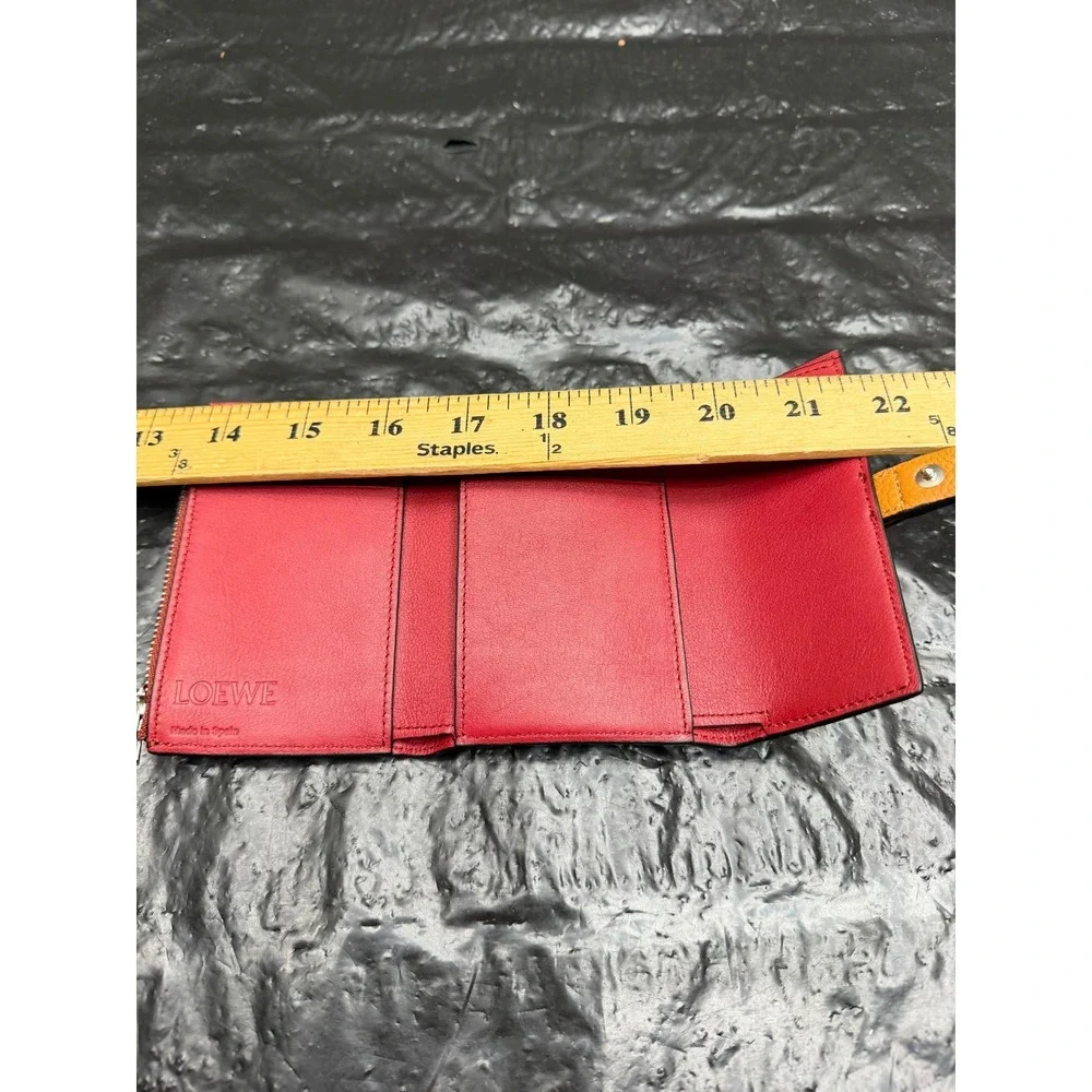 Loewe Soft Grained Calfskin Leather Small Vertical Trifold Wallet Toffee Tan